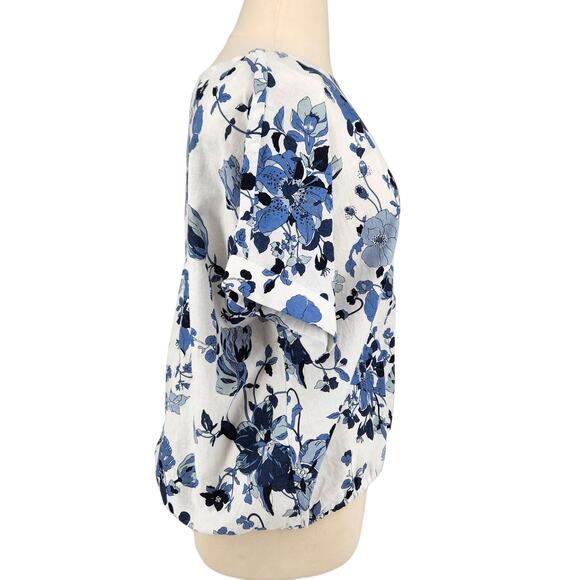 Liz Claiborne Linen Cotton Floral Short Sleeve Bubble hem Blouse – Size XXL - Picture 5 of 7